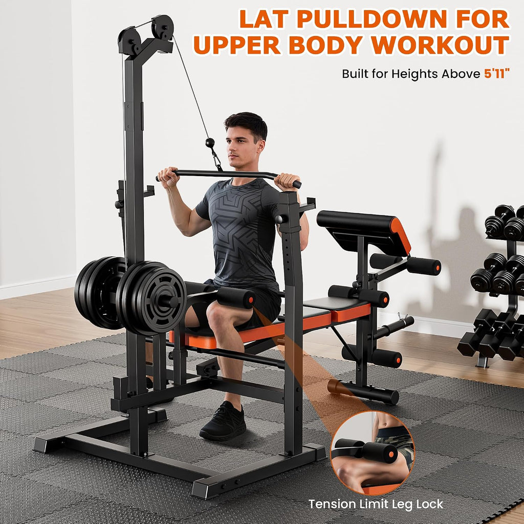 9-in-1 Multi-Function Olympic Weight Bench with Lat Pulldown & Squat Rack