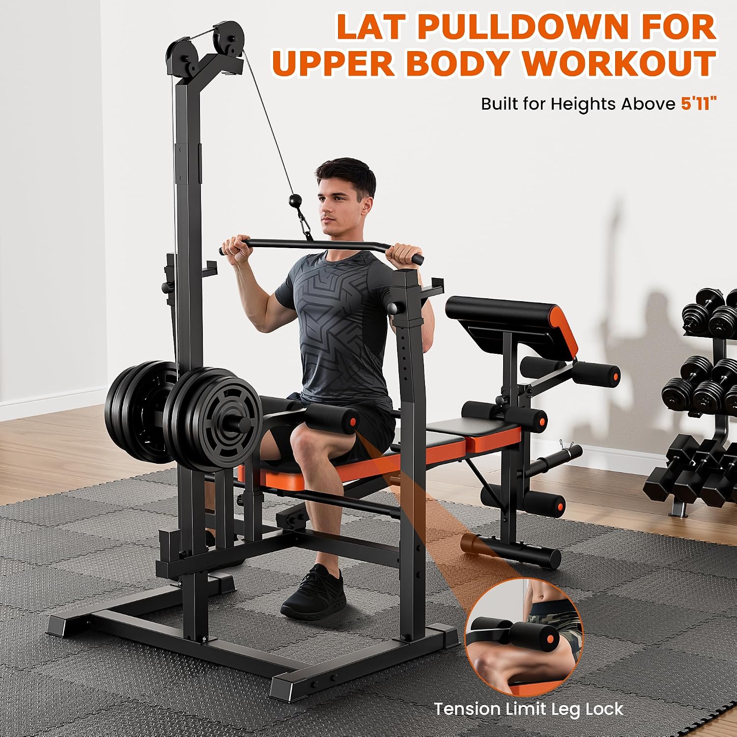 9-in-1 Multi-Function Olympic Weight Bench with Lat Pulldown & Squat Rack