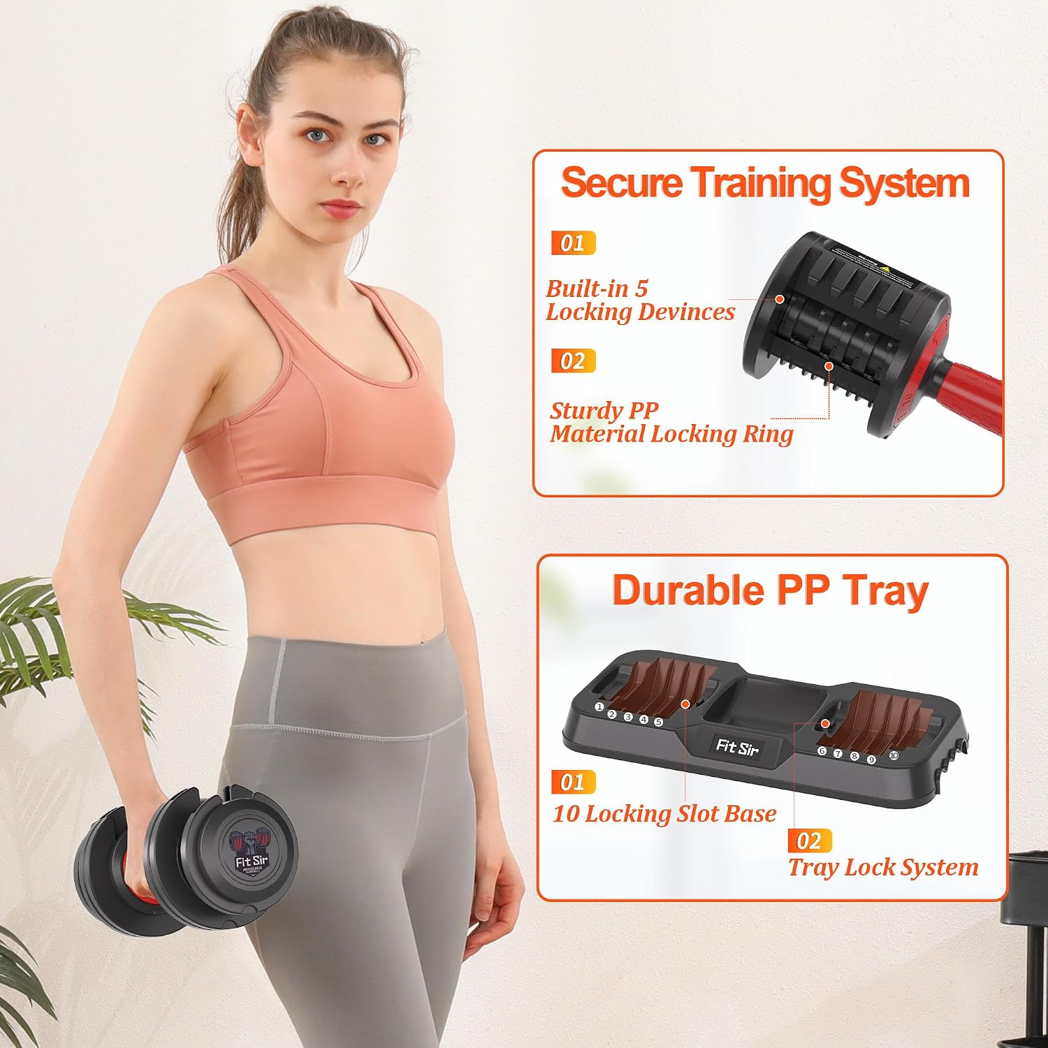 10-in-1 Fast Adjust Adjustable Dumbbell Set with Storage Tray