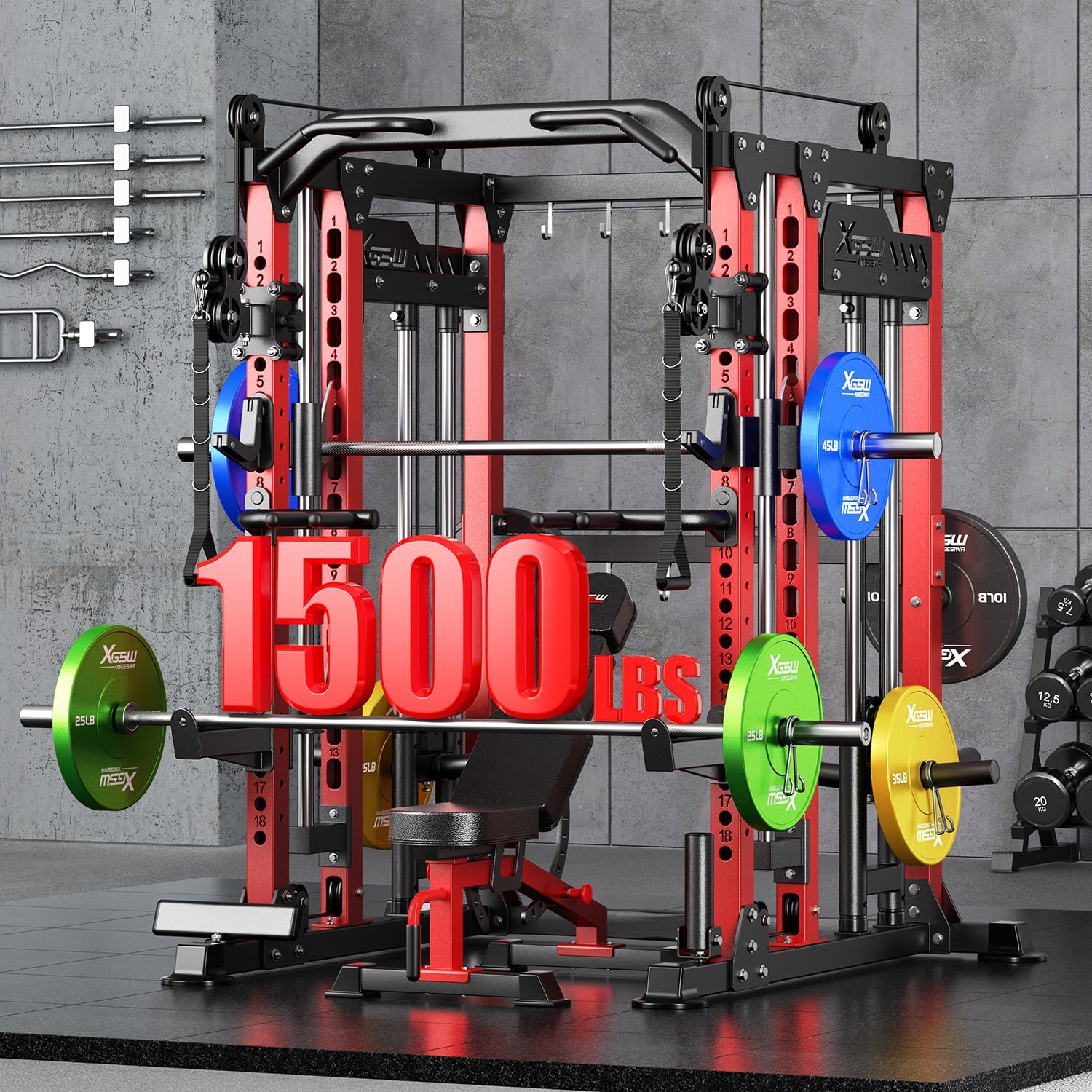 Multi-Function Power Cage with Cable Crossover & Weight Set