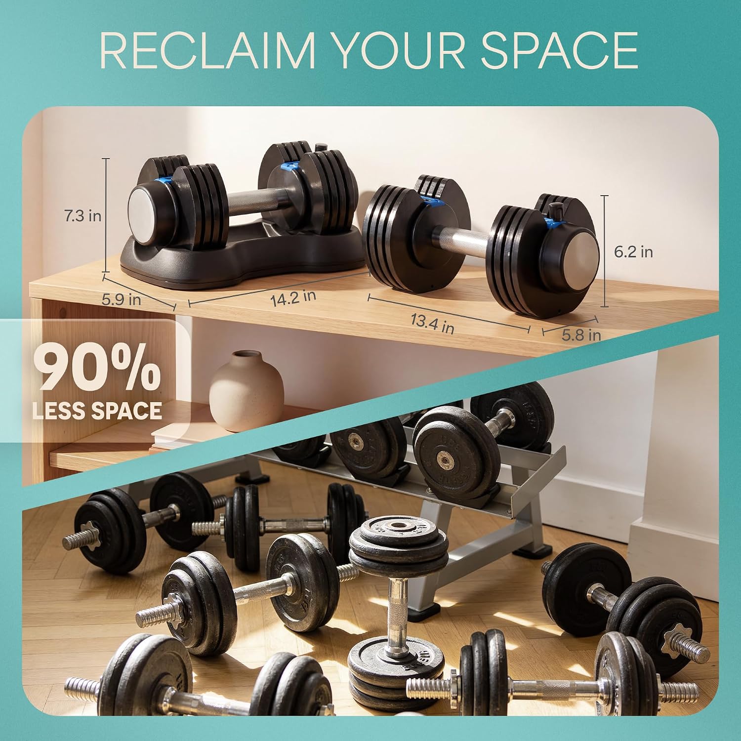 Quick Adjust Space Saving Adjustable Dumbbell Set for Home Gym