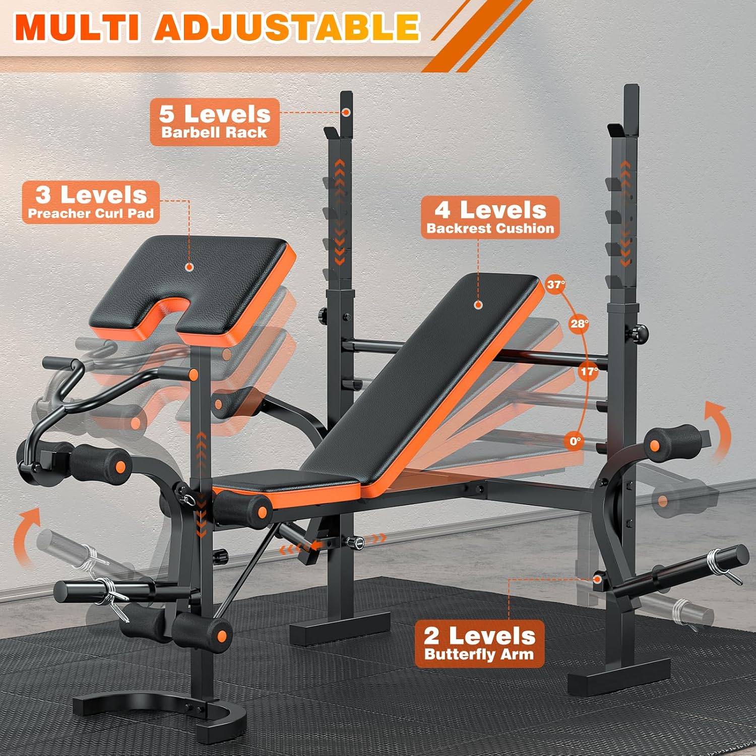 6 IN 1 Olympic Weight Bench with Squat Rack