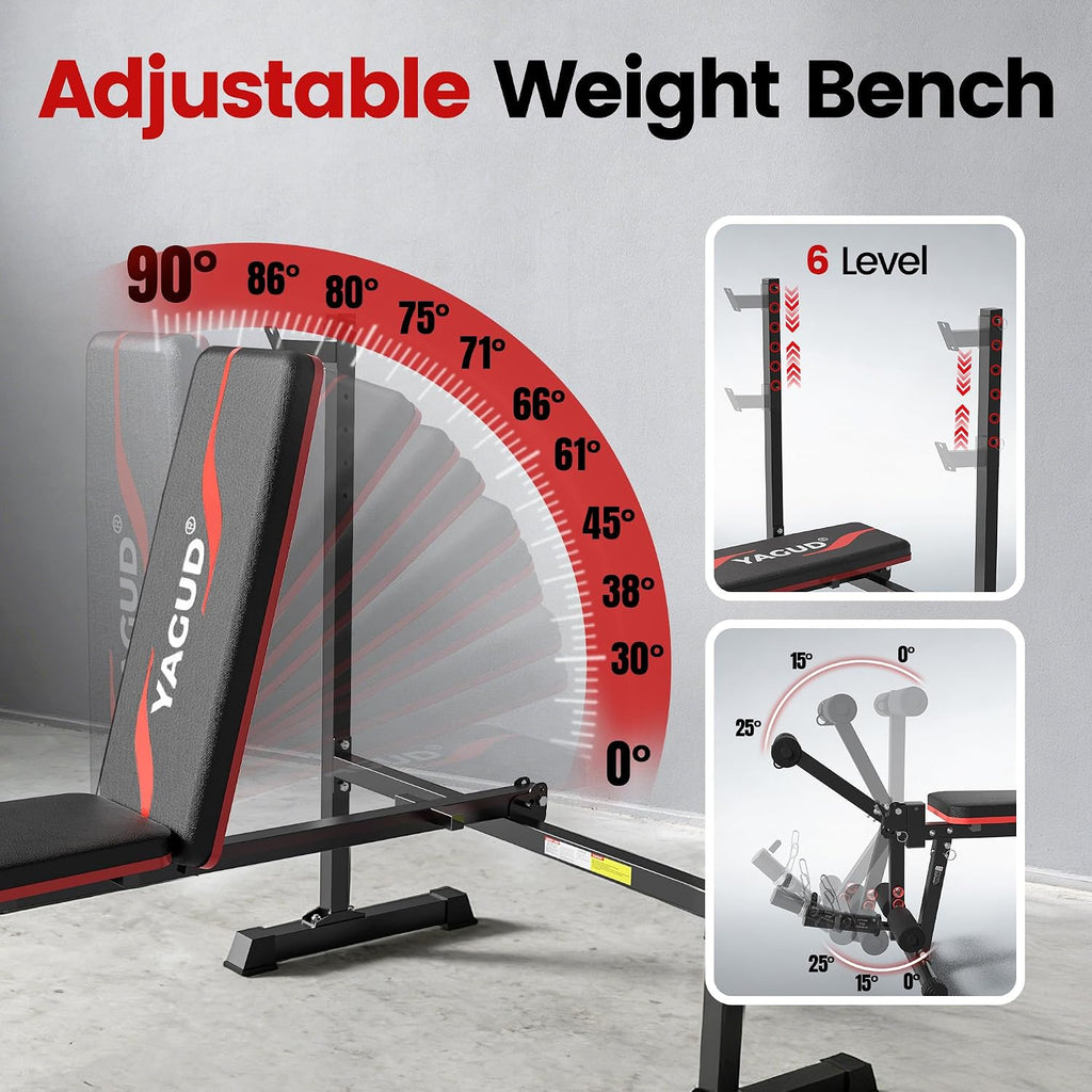 880LBS Fast Foldable Weight Bench with Barbell Rack & Leg Extension