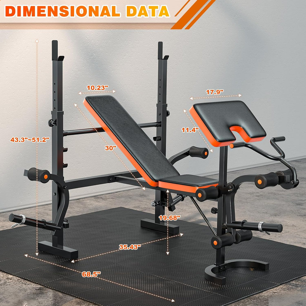 6 IN 1 Olympic Weight Bench with Squat Rack