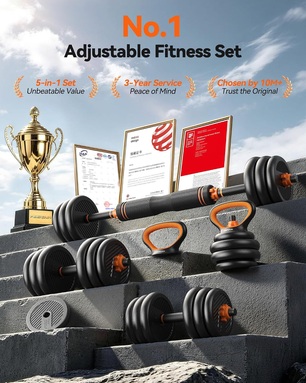 5-in-1 Multi-Purpose Adjustable Dumbbell Set with Connector