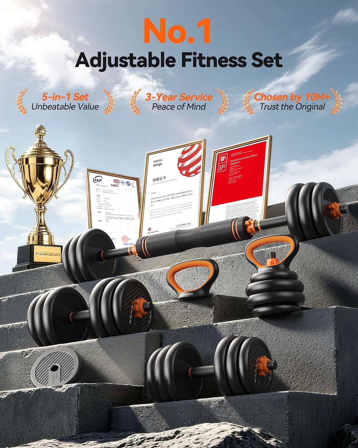 5-in-1 Multi-Purpose Adjustable Dumbbell Set with Connector