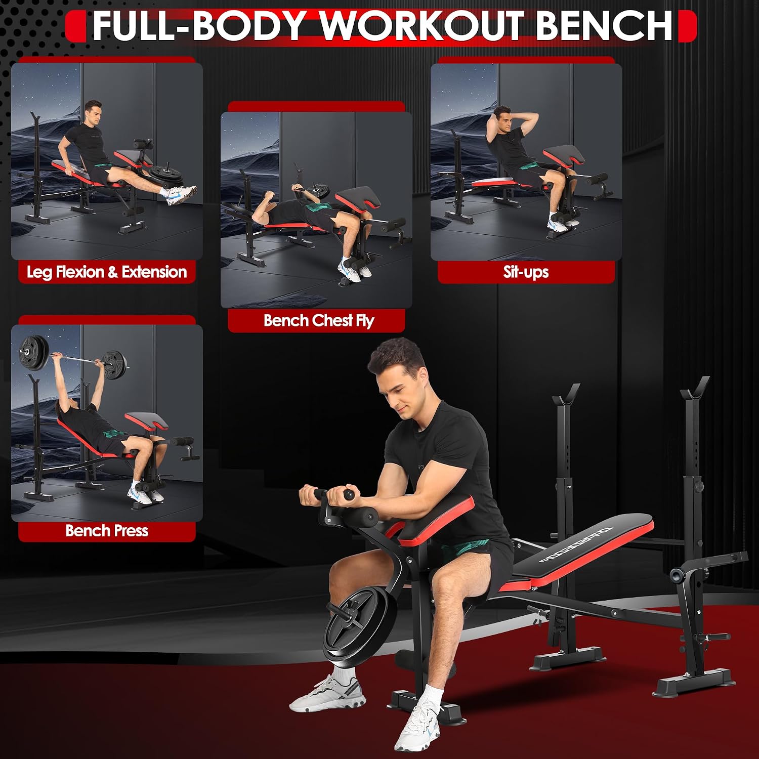 900LBS All-in-One Weight Bench with Squat Rack