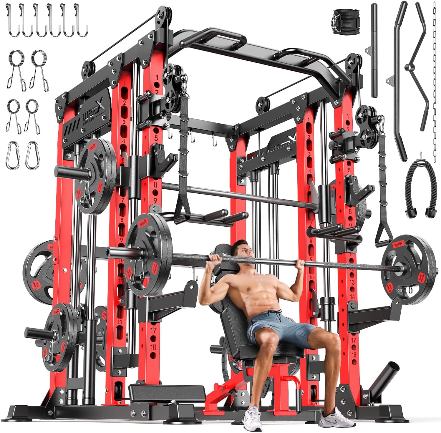 Multi-Function Power Cage with Cable Crossover & Weight Set