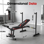 880LBS Fast Foldable Weight Bench with Barbell Rack & Leg Extension