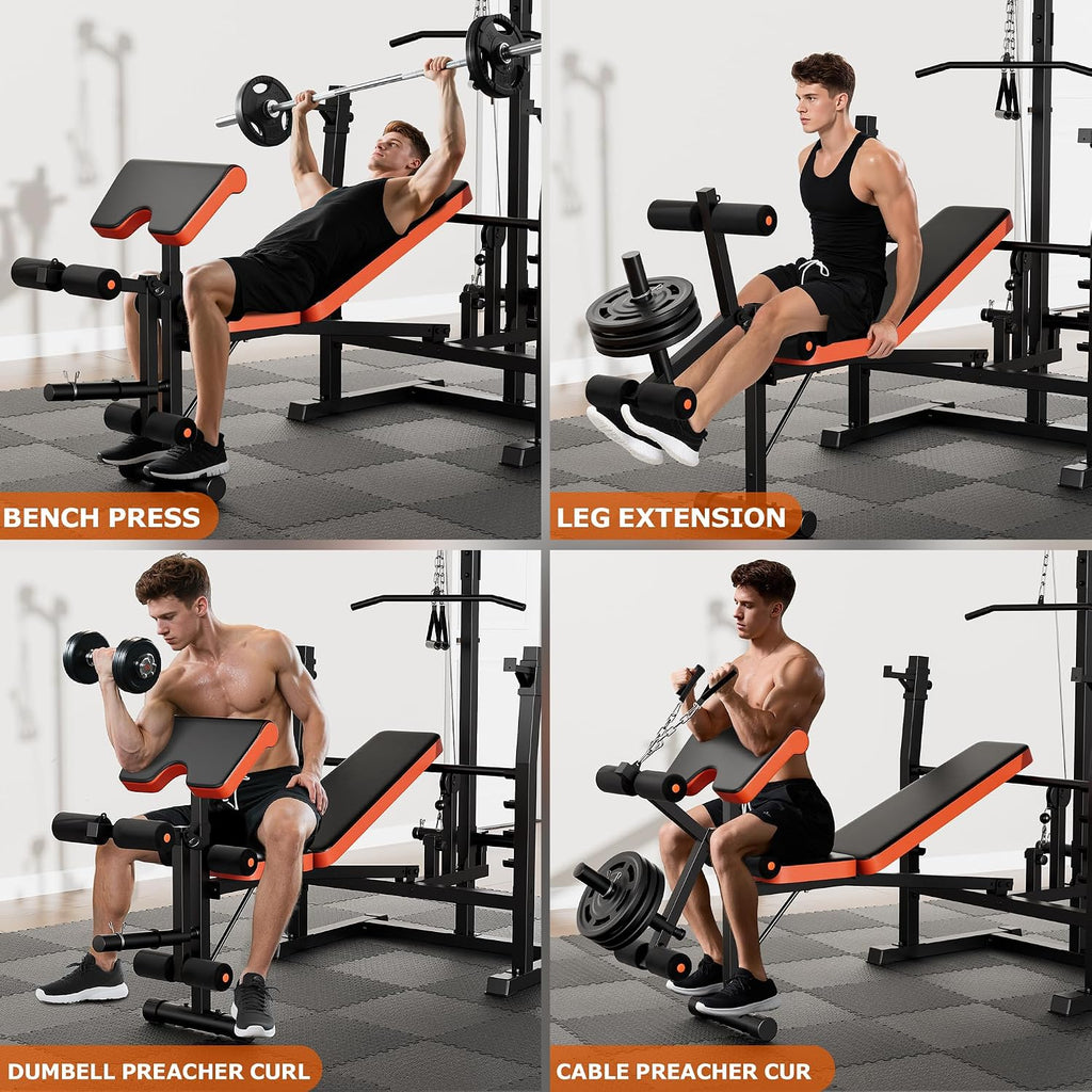 9-in-1 Multi-Function Olympic Weight Bench with Lat Pulldown & Squat Rack