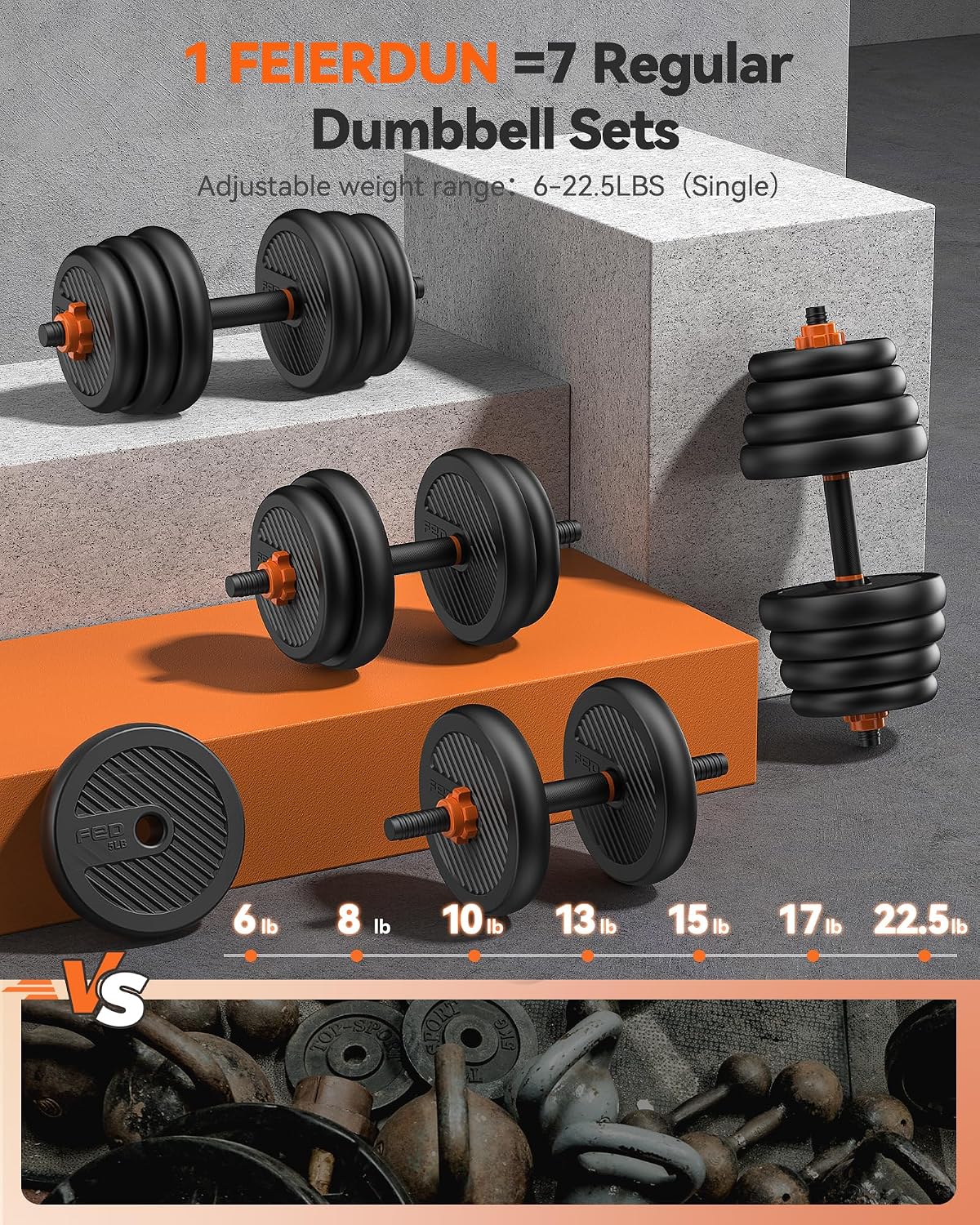 5-in-1 Multi-Purpose Adjustable Dumbbell Set with Connector